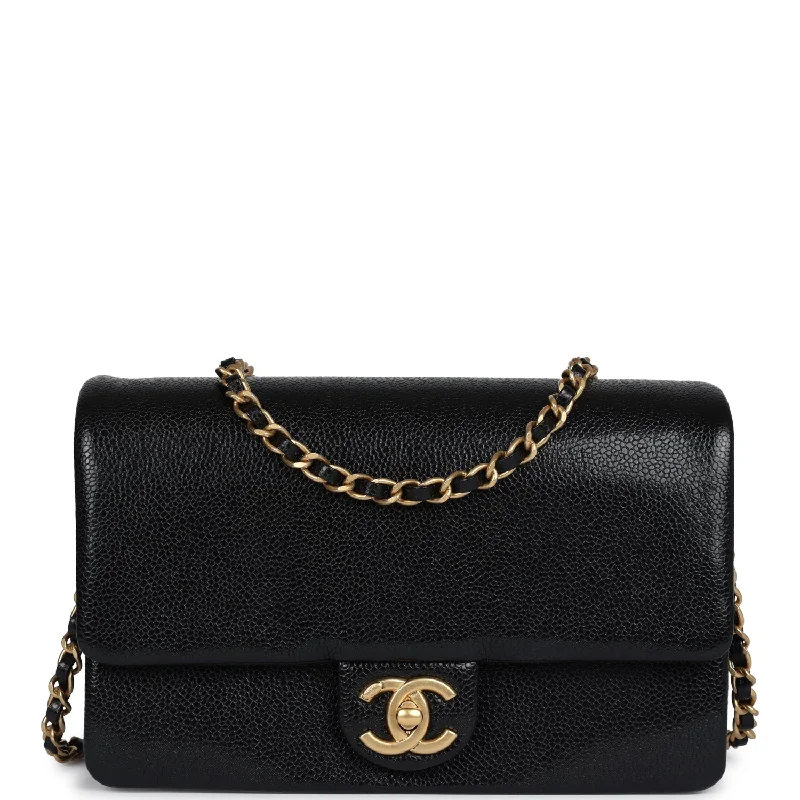 Chanel Small Flap Bag Black Shiny Caviar Brushed Gold Hardware