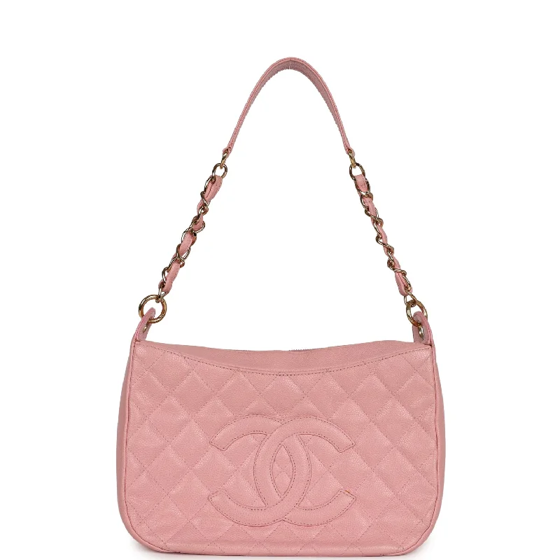 Vintage Chanel Timeless Shoulder Bag Pink Caviar Gold Hardware