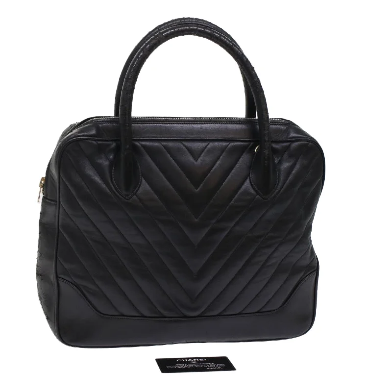 CHANEL V Stitch Hand Bag Leather Black CC  bs7027