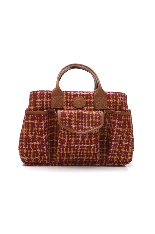 Children's Plaid Print Tote Bag - Burgundy