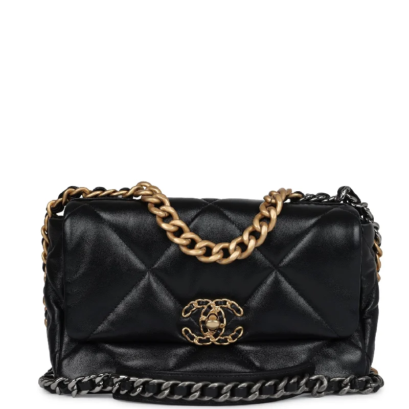 Pre-owned Chanel Medium 19 Flap Bag Black Lambskin Mixed Hardware