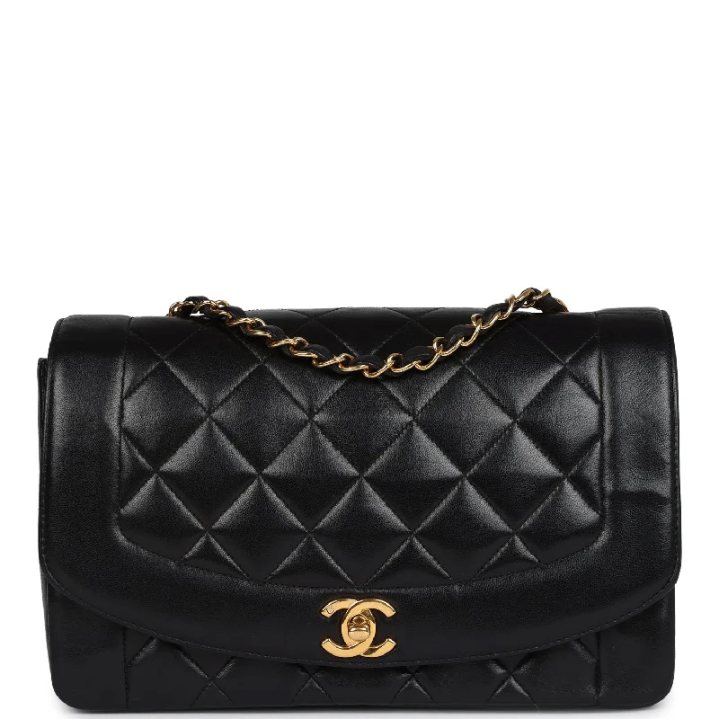 Vintage Chanel Medium Diana Flap Bag Black Lambskin Gold Hardware