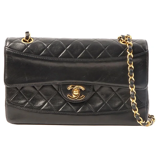 Chanel Around 1990 Made Design Flap Turn-Lock Chain Bag With Pouch Black