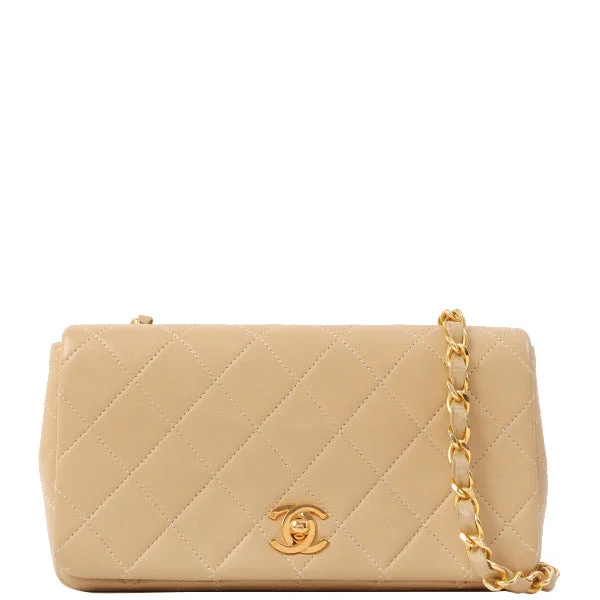 Chanel Around 1990 Made Full Flap Turn-Lock Chain Bag Mini Beige