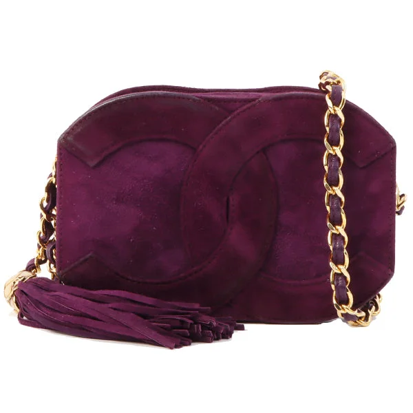 Chanel Around 1990 Made Suede Big Cc Mark Stitch Fringe Chain Bag Purple