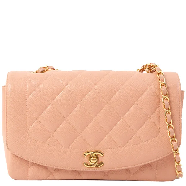 Chanel Around 1995 Made Caviar Skin Diana Flap Chain Bag 25Cm Baby Pink