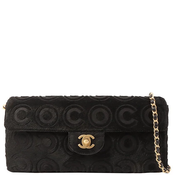 Chanel Around 2000 Made Unborn Calf Turn-Lock Logo Chain Bag Black