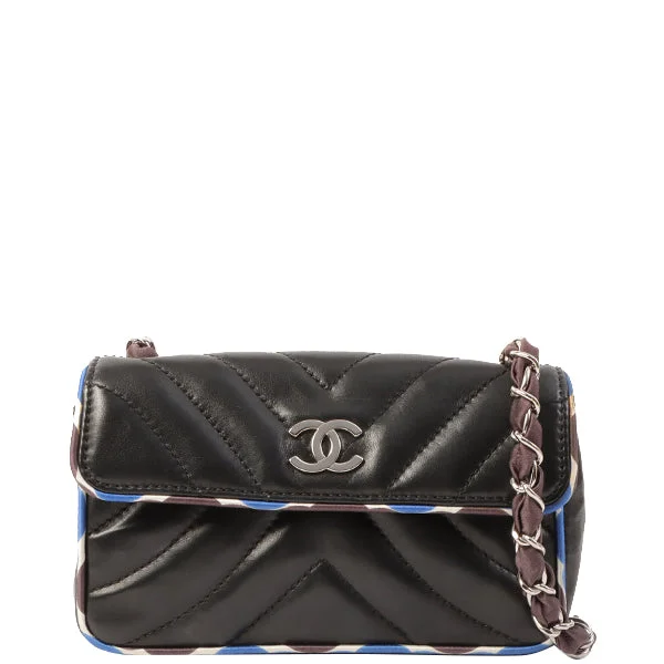 Chanel Around 2005 Made Chevron Cc Mark Plate Mini Chain Bag Black/Multi