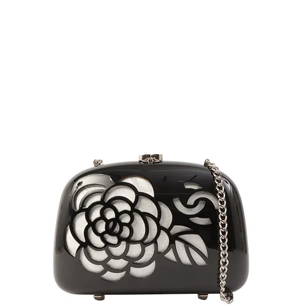 Chanel Around 2007 Plastic Camellia Cutout Chain Bag Black/Silver