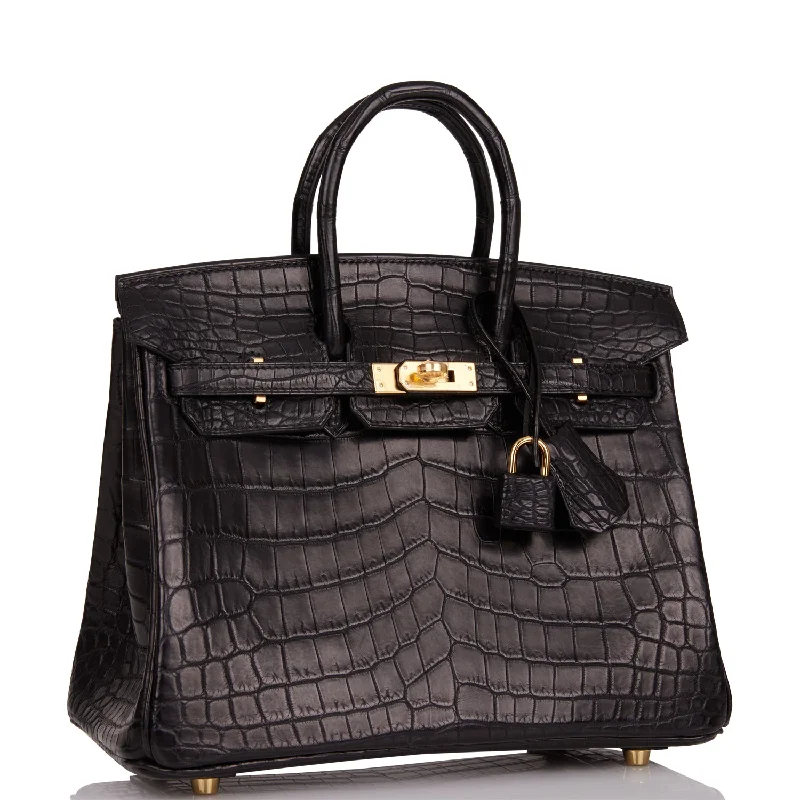 Hermes Birkin 25 Black Matte Niloticus Crocodile Gold Hardware