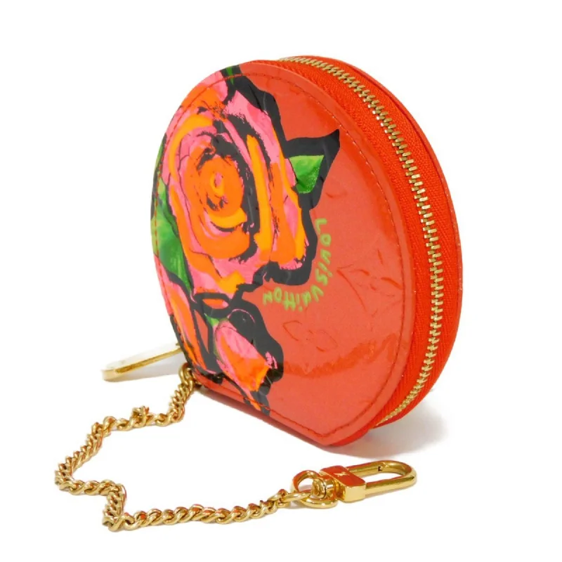 LOUIS VUITTON Coin Case Porte Monet Chapeau Embossed Patent Monogram Vernis Rose Orange Sunset M93691 Women's Wallet